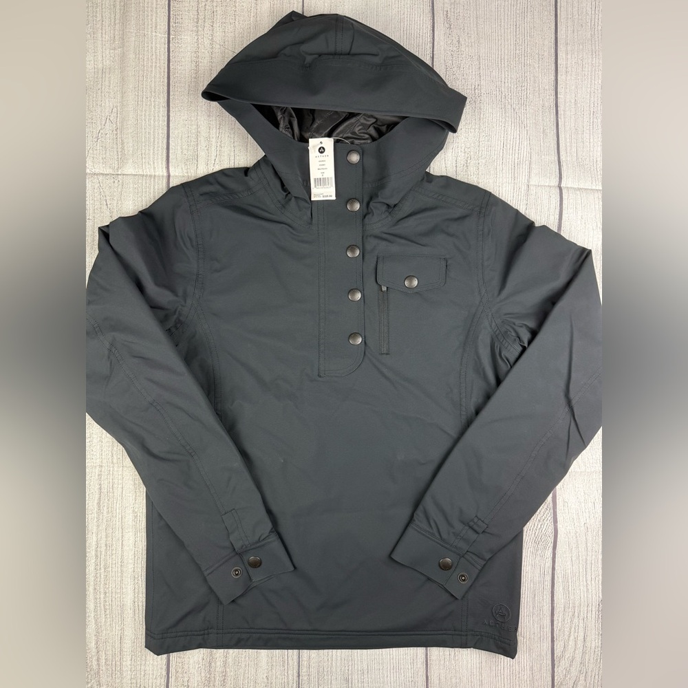 NWT! Aether Apparel Anorak Hooded Pullover Jacket Side Zip Black Sz 2 Women’s